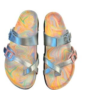 Colorful Swirl Sandals with Silver Straps